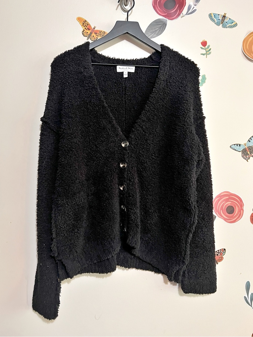 Michael Stars Black Fuzzy Button-Front Cardigan M